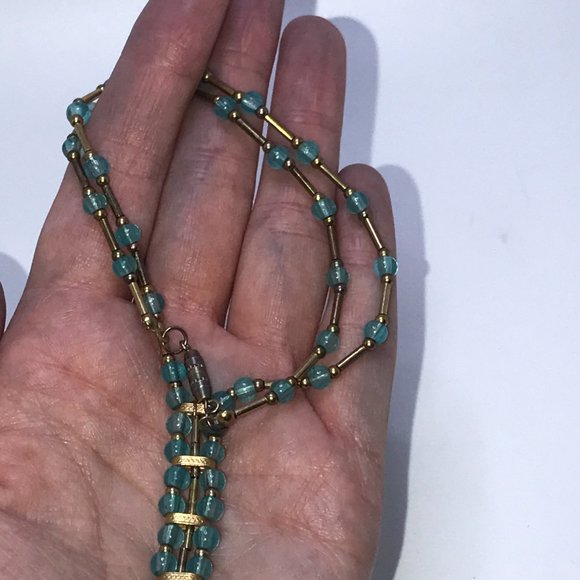 15 1/2" Blue Aquamarine and Gold Handmade Necklace - Picture 5 of 16